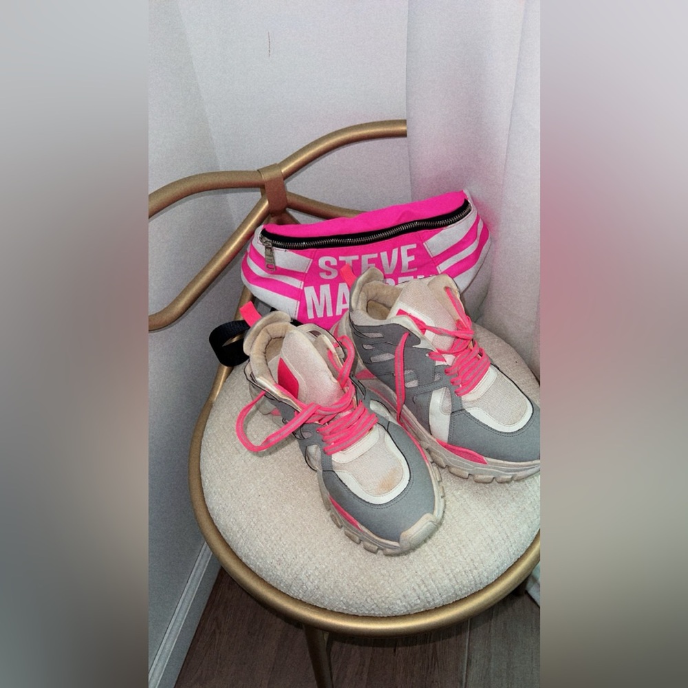 Steve Madden Vibrant Pink and Gray Sneakers with Bag
